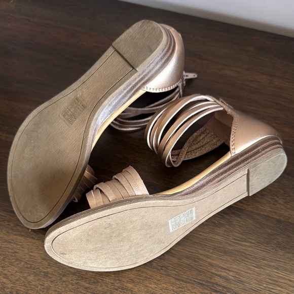 Tan Sandals with Wrap-Around Ankle Strap and Flat Sole - Picture 3 of 3